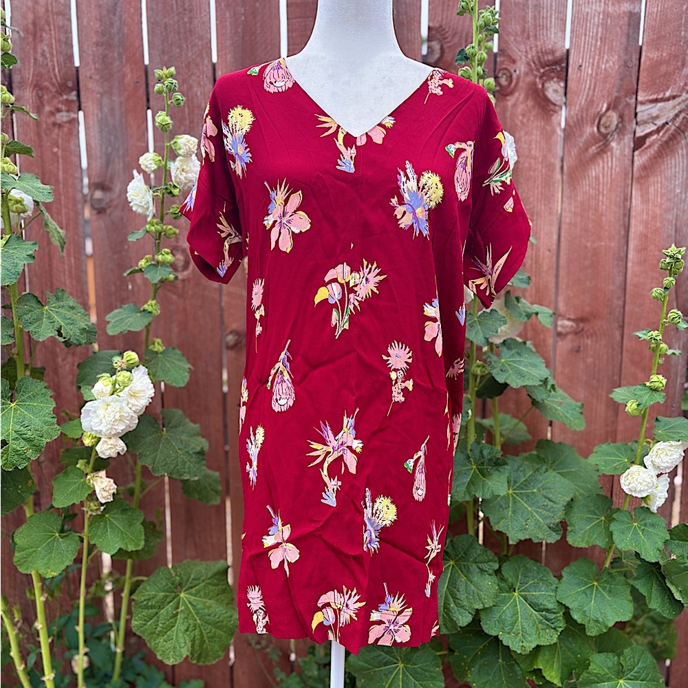 Madewell Novel Swing Dress In Bird of Paradise Red Floral Mini Women’s Small